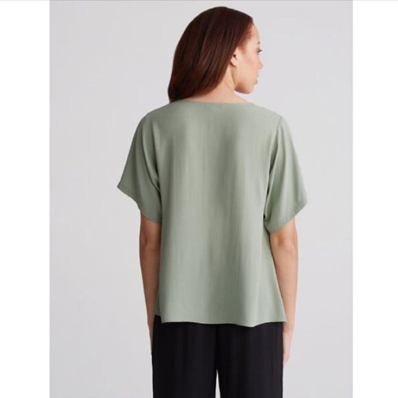 New w/Tags - Eileen Fisher Silk Georgette Crepe V-Neck Top, color SEA, Sml - Picture 11 of 12